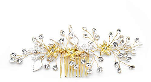 FXmimior Broche florale pour cheveux avec strass dorés Accessoires de mariage