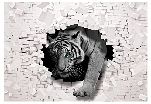 Forwall - Vlies Fototapete Tiger Tiere Tier Wand Schwarz weiß 416x254 cm - Fototapeten - Tapeten - für Wohnzimmer Schlafzimmer - Vliestapete Wandtapete Tapete 3D Effekt- inkl. Kleister