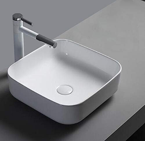 Lavabo da appoggio in ceramica, piccolo,rettangolare, bianco, 39x39x13,5