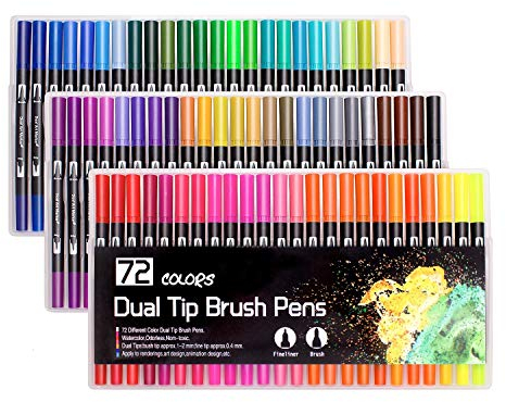 Laconile 72 Colours Dual Tip Brush Pens Brush Markers,Colouring Pens for Adults and Kids Painting Colouring Sketching Drwaing