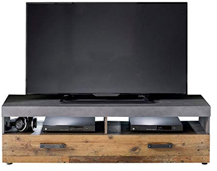 Newfurn TV Lowboard Industrial TV-Schrank Fernsehtisch Rack Board II 139x41x 40 cm (BxHxT) II [Nanuk.Four] in Graphit Grau Matera-Old Wood/Old Wood Wohnzimmer Schlafzimmer