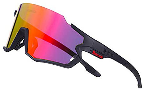 BRZSACR Polarisierte Sport-Sonnenbrille mit austauschbaren Lenes für Männer Frauen Radfahren Laufen Fahren Angeln Golf Baseball Brillen (3-Farben-Wechselobjektiv) (Rot Schwarz)