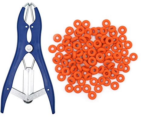 Svauoumu Pince de Castration Animale Queue Pince D'Expansion Ballon, pour Queue D'Arrimage Castration Moutons Bovins Porc, 100 Anneaux Caoutchouc