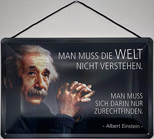 Blechschild mit Kordel 30 x 20 cm Albert Einstein: Man muss die Welt Nicht verstehen. Man muss Sich Darin nur zurechtfinden. - Blechemma