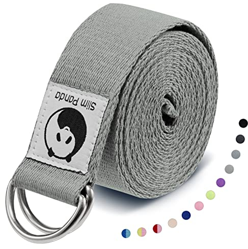 Slim Panda Cinturón de Yoga de Algodón, Práctica Correa Con Bucles Metálicos para Yoga, Estiramiento, Fitness, Pilates y Gimnasia (180 / 250cm)