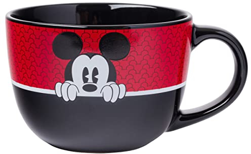 Silver Buffalo Mickey Mouse Pie Eye Big Smile Taza de sopa de cerámica, 24 onzas