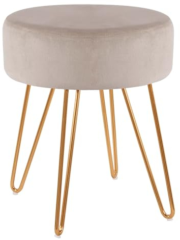 Duhome Sitzhocker Schminkhocker Samt Runder Ottoman Hocker Gepolsterter Hocker mit Metallbeine für Schminktisch Wohnzimmer Schlafzimmer, Beige