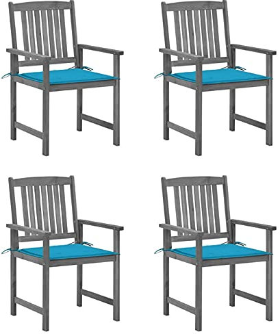 Festnight Outdoor stühle regiestuhl Holz Camping Chairs Regiestühle mit Kissen 4 STK, B x T x H: 61 x 57 x 92 cm, Campingstuhl, Akazien-Massivholz, grauem Finish