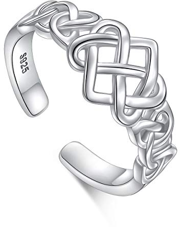 Keltischer Knoten Ring für Damen 925 Sterling Silber Herz Ringe Schmuck Einstellbare Ehering Stapelbare Ringe Größe 7