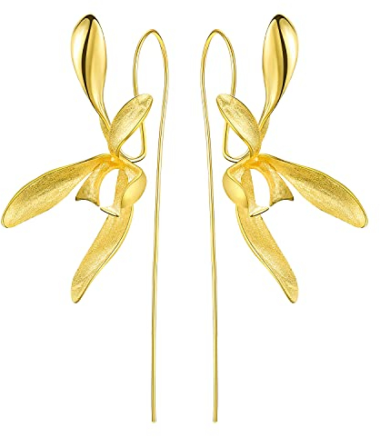 ✦ Geschenke für Frauen ✦Springlight Ohrringe Silber 925 Hängend Elegante Luxus-Statement-Ohrringe mit Großen Orchideenblüten Handmade Schmuck Damen Jugendweihe Geschenke Mädchen.(Gold)