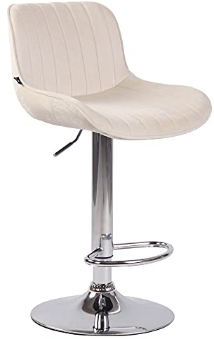 CLP Barhocker Lentini Samt I Thekenhocker Höhenverstellbar I Barstuhl Mit Fußstütze I 360° Drehbar I Tresenhocker Mit Trompetenfuß, Farbe:Creme, Gestell Farbe:Chrom