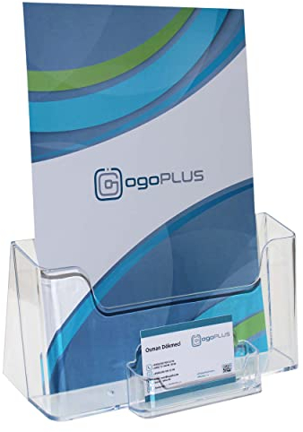 ogoPLUS DIN A4 Prospekthalter mit Visitenkartenständer, Prospektständer, Flyer-Ständer, Visitenkartenhalter Aufsteller, Werbung,Aufsteller Tisch-Prospektständer, Prospektbox