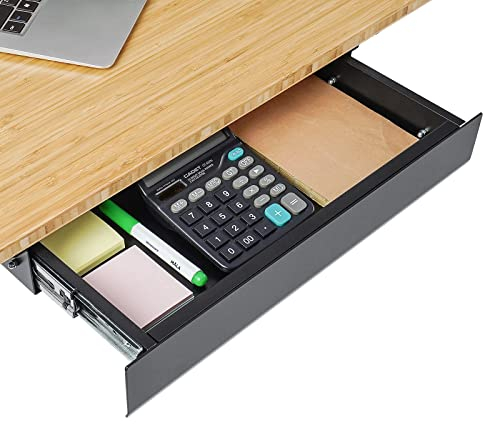 FlexiSpot Ausziehbare Schublade für den Schreibtisch unter dem Schreibtisch, zur Aufbewahrung, zum Verschieben, Sicherheits-Arbeitsplatz-Schubladen (Größe L, Schwarz)