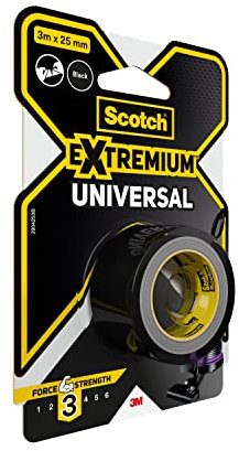 Scotch Extremium Universal Klebeband, Schwarz - 1 Rolle 3 m x 25 mm - Innen/Außen, Mehrzweck, Stark haftend, Langlebig
