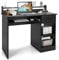 COSTWAY Computer Desk, Wooden PC Laptop Table Writing Workstation with Sliding Keyboard Tray, Adjustable Storage Shelf and Drawer, Modern Home Office Work Study Desk (Black)