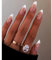Brishow French Pearl Press on Nails - Almond Pink Ballerina Acrylic Fake Nails for Bride Wedding - 24pcs for Women and Girls