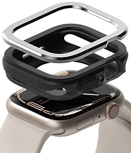 Ringke Air Sports + Bezel Styling Compatible con Funda Apple Watch Series 9, 8, 7 (45mm) y SE (44mm) Carcasa TPU Flexible + Marco de Acero Inoxidable - Black / 30