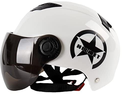 DOT/ECE genehmigt Doppelte Luftschlitze Motorrad Halbhelm offenes Gesicht Jet Moped Helm mit Visier für Elektro-Roller Motorrad für Jungen Mädchen Erwachsene,Weiß,One Size