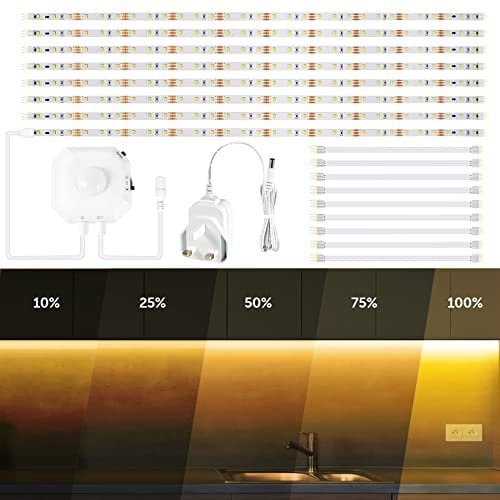 4M Motion Sensor LED Light Strip,8x50cm Warm White Self-adhesive LED Strip Lights with Constant On,Motion Activated,Night Sensing 3 Modes,12V Dimmable PIR Night Light for Bed,Closet,Stair-2700K