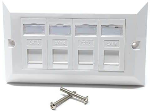 DRUT Cat6 RJ45 FacePlate Wall Socket Box for Ethernet LAN Networking Face Plate, Compatible with Cat5e, Cat6, Cat7, Cat8, Cat9 Cable, With Keystone Jack (Quad Port, White)