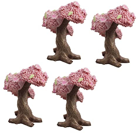 Yardwe Zubehör 4 Stück Mikrolandschaft Kirschbaum Miniaturbaum Bonsaibaum Selber Machen Topfbonsai Baummodell Mit Topf Eisenbahn Diorama Blumen-kunstbaum Baum Für Anlage Harz Bonsai Baum