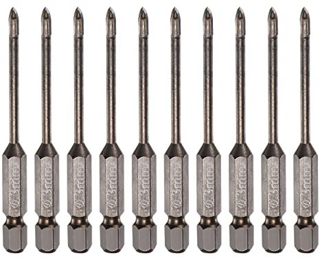 sourcing map 10pcs Titanium Coated Masonry Drill Bit, 3mm Triangle Concrete Drill Bits Ceramic Tile Drill Bit with 1/4 Hex Shank for Mirror and Ceramic Tile on Concrete Brick Wall