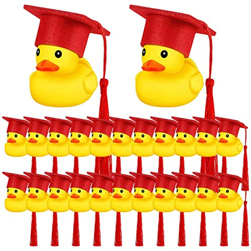 Abschluss-Gummi-Ente, 24 Stück, Studenten-Ente, Lustige Junggesellen-Gummi-Ente Mit Schwarzer Abschlusskappe, Quietsche-Ente, Abschluss-Geschenk Für Abschlussfeier, Dekoration