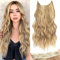 PORSMEER Secrets Haare Extensions Lange Gewellt wellen Natürliches braun mix blond Haarverlängerung mit Verstellbarem Unsichtbarem Draht und 4 Clips,Kunsthaar Haarteile für Frauen 50cm