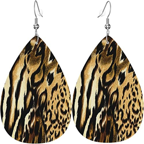 Damen-Ohrringe aus Leder, Leopard, Löwe, Tigerfell, Fell, gestromt, baumelnde Ohrringe für Mädchen