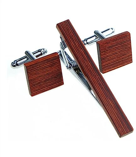 Krawattenklammern for Männer, personalisierte Krawattenklammer, Holz-Krawattenklammer-Manschettenknopf-Set for Männer, klassische Kupfer-Krawattenstange, braun-blauer Krawattenkragennadel-Schmuck ( Co