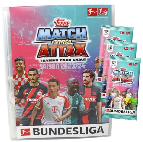 Topps Match Attax Bundesliga Karten 2023-2024 - 1 Mappe + 3 Booster Sammelkarten