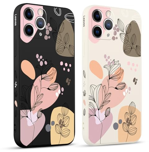 Pnakqil 2 stück Handyhülle für Apple iPhone 11 Pro 5.8,Hülle Blätter Zeichnung Bemaltes Muster süß Aesthetic Silikon Schutzhülle Tasche Schön Mädchen Kameraschutz Stoßfeste Case