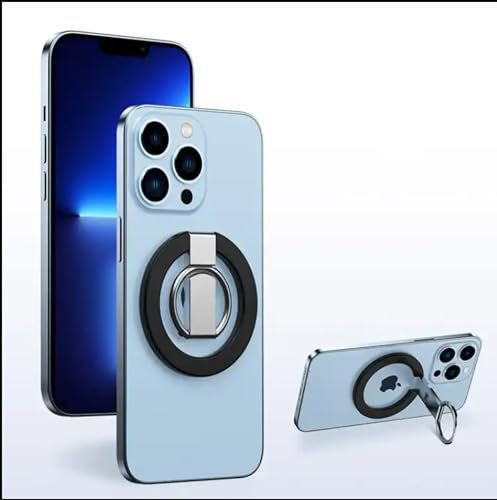 Adjustable Magnetic Finger Grip Kickstand Holder Foldable Anti-Slip Finger Loop Ring Holder Phone Stand Lightweight Slim Durable Mobile Phone Grip for iPhone 11 12 13 14 15 16 Pro Max Mini Color Black