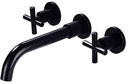 Grifo mezclador para lavabo montado en la pared,Grifo para lavabo de pared de tres orificios de latón,Grifo para lavabo con caño giratorio de 360 grados,Antiguo,de una sola pieza