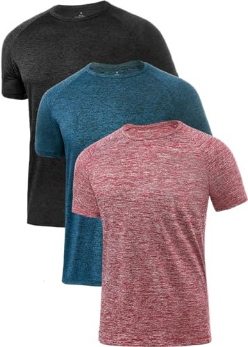 Ullnoy 3 Pack Dry Fit Sports T Shirts Mens Breathable Gym Workout T Shirts Mens Moisture Wicking Short Sleeve Running Tees Black/Navy/Red 3XL