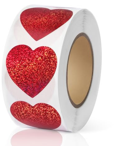 Holografischer roter herzförmiger Aufkleber, 2,5 cm, glitzernde, süße Liebesetiketten für Valentinstag, Einladung, Umschläge, Basteln, Scrapbooking, 500 Etiketten pro Rolle