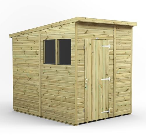 Powersheds High Grade Premium Pressure Treated Pent Shed Garden Wooden Shed with Heavy Duty Frame, Door & Window Flexibility made from Extra Thick Timber & Toughened Glass (6x8)