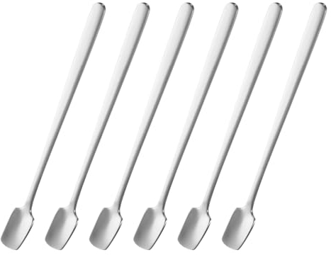 QUARKZMAN 6 Cucharillas Cuadradas para Espresso, 6.1 Pulgadas, Acero Inoxidable, Pequeñas Cucharillas Cuadradas para Café con Mango Largo, Cucharillas de Té, Tono Plateado