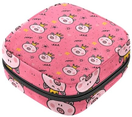 Pink Crown Pig Erste Periode Kit für Mädchen, Tampon Slipeinlagen, Menstruations-Geldbörse, Stillunterlagenhalter mit Reißverschluss, Sanitär-Sammelservietten-Organizer