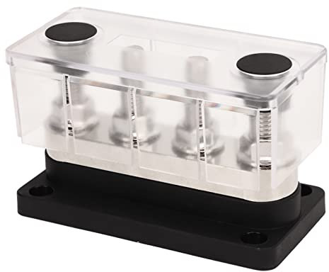 Akozon Stromverteilerblock, Batterie-Sammelschiene DC12V Bis 48V 600A Hochstrom M10 4-Bolzen-Stromverteilerblock für Auto, Wohnmobil, Boot, Yacht (Black)