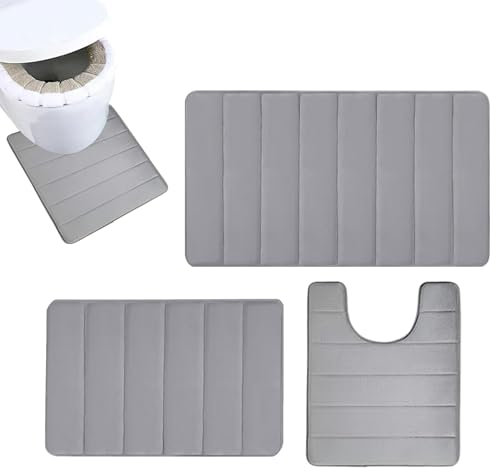 Lot De 3 Tapis De Bain, Tapis De Salle De Bain Ensembles, Tapis De Toilette Doux Et Absorbant, Tapis Toilette WC Antidérapant Lavable en Machine, Tapis De pour Salle De Bain