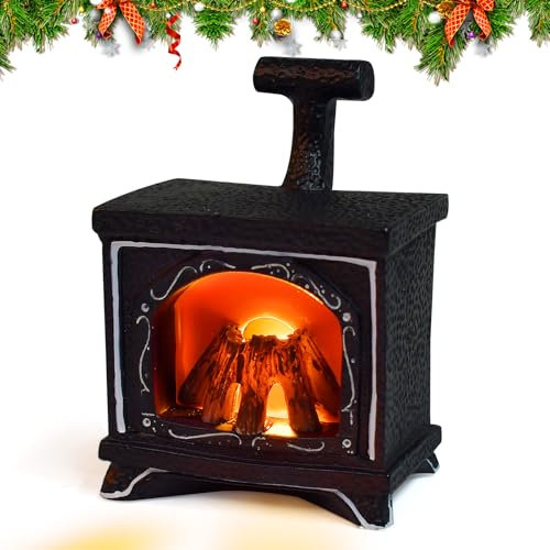 Kleine gemütliche Kaminlaterne,Puppenhaus-LED-Kamin,DIY-Wohnzimmerkamin,Miniaturkamin,Puppenhaus LED Kamin Miniatur, Puppenhaus-Zubehör-Set mit Karren