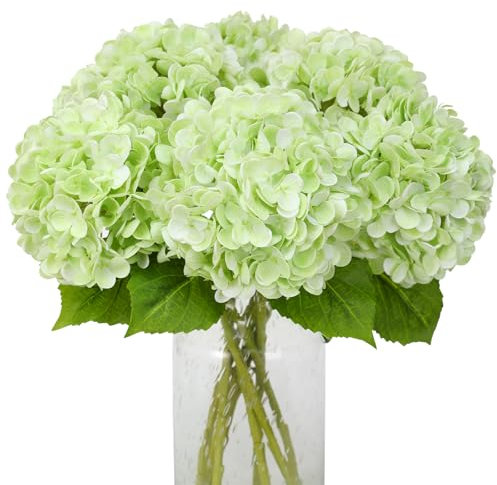 JUSTOYOU Hydrangea Flowers Artificial,3 PCS Single Long Stem Realistic Hydrangea Flowers, 19.6Inch Large Real Touch Fake Hydrangea Flower Bouquets for Wedding Home Party(Light green Hydrangea Flowers)