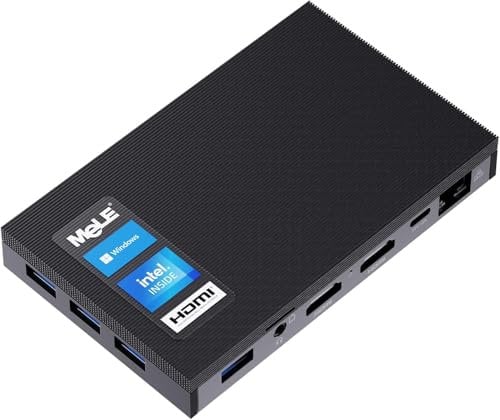 MeLE Quieter 2D Fanless Mini PC -with Win11 Home, Celeron N4000, 4GB RAM, 128GB Storage, M.2 SSD Support, Dual HDMI, Gigabit Ethernet - Small Desktop for Linux Ubuntu IoT