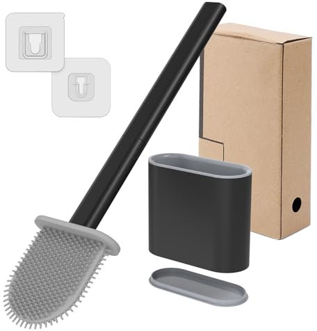 TEITEAI Brosse de cuvette de toilette pour camping-car – Poils en silicone, douce pour les toilettes | Fixation murale pour camping-car, remorque, camping-car | Design anti-roulement, anti-goutte pour