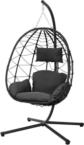 Warmiehomy Egg Chair Hanging Chair with Stand Garden Foldable Swing Chair with Cushion Rattan Hanging Egg Chairs for Indoor Outdoor Hammock Chair With Frame for Patio, Balcony