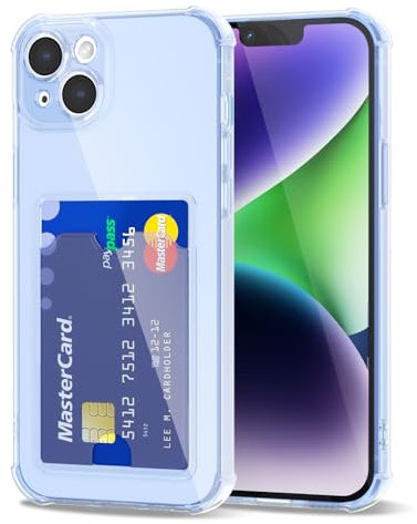 Svanove per iPhone 14 Custodia con Slot, Trasparente con Porta Carte Fotocamera Case Protettiva, Sottile Protezione Silicone Portafoglio Cover Antiurto Slim Custodia, Blu Chiaro