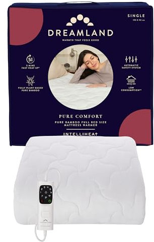 Dreamland – Single Bamboo Electric Blanket, Fast Heating Underblanket, 6 Heat Settings, Hypoallergenic, Auto Safety Shut Off, Detachable Control, 190x90cm, Heated Blanket for Single Bed