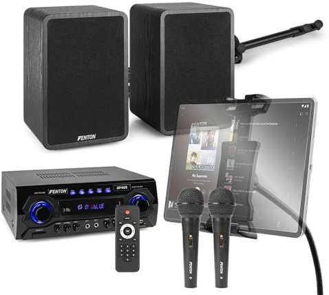 Fenton SHFB65 Karaoke System with AV460 Amplifier, 6.5 200W Speakers, Foldable Tablet Stand & Microphones – Complete Adults Karaoke Machine Setup for Home Events