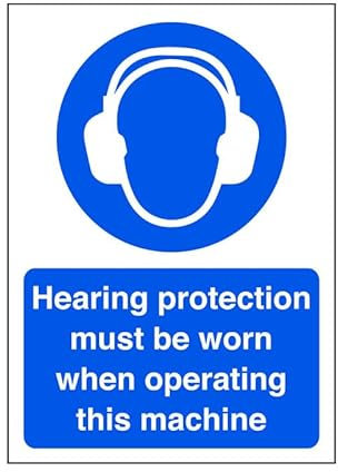 Hearing protection must be worn operating this machine - safety sign, ppe clothing, ppe - 1.2mm Rigid plastic for indoor/outdoor usage (200mm x 150mm) Viewing Distance within 5m.